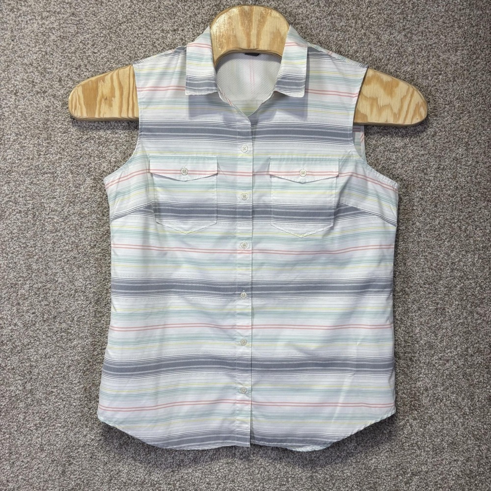 Eddie Bauer Shirt Womens Large Multicolor Stripe Sleeveless Button Up Casual Top